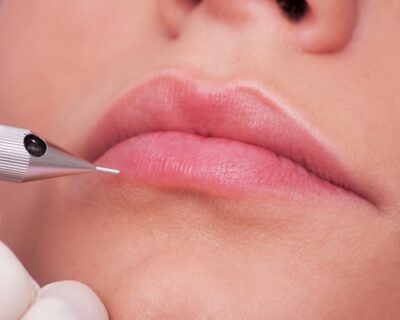 Gently applying lips pigmentation